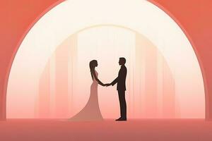 un' silhouette di un' sposa e sposo in piedi nel davanti di un arco generativo ai foto