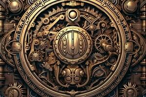 un' steampunk stile design con ingranaggi e metallo generativo ai foto