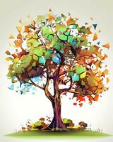 un astratto albero con colorato le foglie su esso generativo ai foto