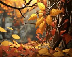 un animato Immagine di le foglie su il terra nel il foresta generativo ai foto