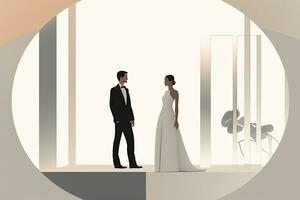 un illustrazione di un' sposa e sposo guardare a ogni altro generativo ai foto