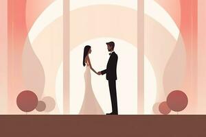 un illustrazione di un' sposa e sposo in piedi nel davanti di un arco generativo ai foto