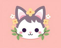 un illustrazione di un' gatto con fiori su suo testa generativo ai foto
