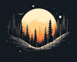 un illustrazione di un' foresta a notte con un' pieno Luna generativo ai foto