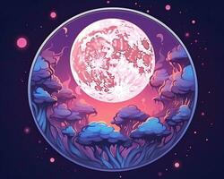 un illustrazione di un' pieno Luna nel il cielo generativo ai foto