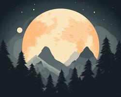 un illustrazione di un' pieno Luna con alberi e montagne nel il sfondo generativo ai foto