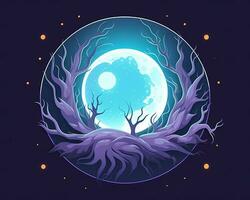 un illustrazione di un' pieno Luna con alberi nel il sfondo generativo ai foto