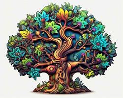 un illustrazione di un' albero con colorato le foglie generativo ai foto