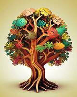 un illustrazione di un' albero con colorato le foglie generativo ai foto