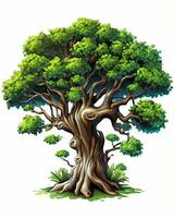 un illustrazione di un vecchio albero su un' bianca sfondo generativo ai foto