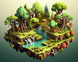 un illustrazione di un isola con alberi e acqua generativo ai foto
