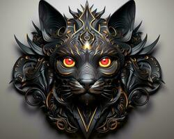 un Immagine di un' nero gatto con rosso occhi generativo ai foto