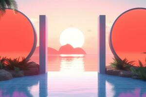 3d rendere di un' futuristico estate beachscape generativo ai foto