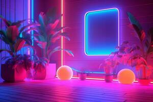 3d rendere di un' neon estate paesaggio sfondo generativo ai foto