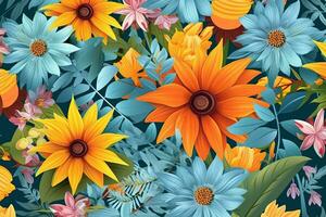 colorato vivace mano disegnato unico fiori grafico illustrazione sfondo generativo ai foto