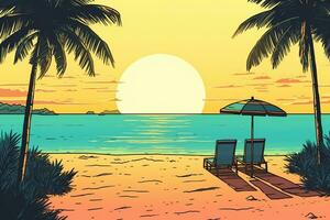 colorato disegno di un' tropicale estate spiaggia generativo ai foto