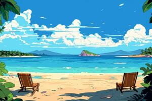 colorato disegno di un' tropicale estate spiaggia generativo ai foto