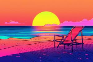 colorato disegno di un' tropicale crepuscolo beachscape generativo ai foto