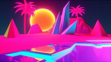 neon tropicale synthwave tema 3d astratto sfondo generativo ai foto