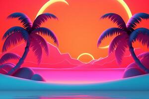 neon tropicale synthwave tema 3d astratto sfondo generativo ai foto