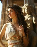 un' bellissimo donna nel un antico greco costume generativo ai foto