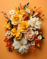 un' mazzo di fiori su un arancia sfondo generativo ai foto
