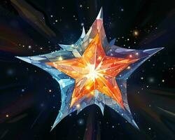 un' colorato stella nel spazio con un arancia e blu stella nel il mezzo generativo ai foto