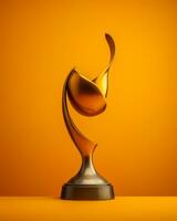 un' d'oro trofeo su un arancia sfondo generativo ai foto