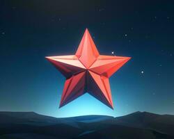 un' rosso stella su superiore di un' montagna a notte generativo ai foto
