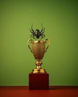 un' trofeo con un' ragno seduta su superiore di esso generativo ai foto