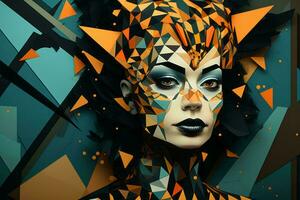 un' womans viso è fatto su di geometrico forme generativo ai foto