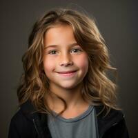 un' giovane ragazza con lungo capelli sorridente per il telecamera generativo ai foto