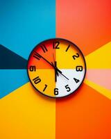 un Immagine di un' orologio su un' colorato sfondo generativo ai foto