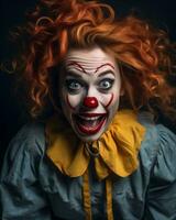 un Immagine di un' clown con rosso capelli generativo ai foto