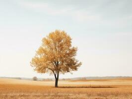 un Immagine di un' solitario albero nel un' campo generativo ai foto