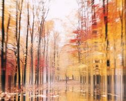 un Immagine di un autunno foresta con alberi e acqua generativo ai foto