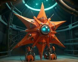 un arancia robot in piedi nel davanti di un arancia stella generativo ai foto