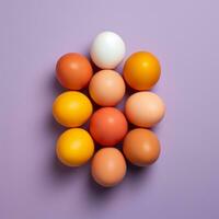 parecchi uova disposte nel un' cerchio su un' viola sfondo generativo ai foto