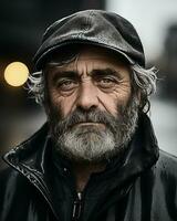 ritratto di un' senza casa uomo generativo ai foto