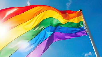 arcobaleno gay bandiera su blu cielo sfondo. arcobaleno gay bandiera. generativo ai foto