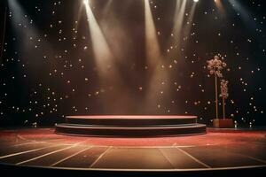 arafed palcoscenico con un' rosso tappeto e un' illuminato palcoscenico. generativo ai. foto