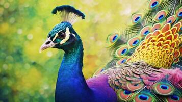 un' pavone, tropicale uccello, colorato pavone, stampabile digitale acquerello la pittura. generativo ai foto