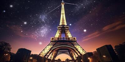 eiffel Torre a notte nel Parigi, Francia ,generativo ai foto