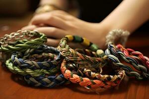 upcycling in creativo Accessori, come come treccia bracciali o testa impacchi ,generativo ai foto