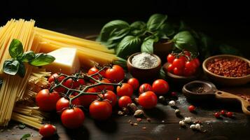 pasta perfezione. essenziale ingredienti per autentico gusto. generativo ai foto