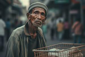 povero uomo strada a passeggio. creare ai foto