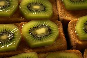 kiwi pane abbrustolito, macro tiro di un' fresco prima colazione con gocciolante Miele, ai generato foto