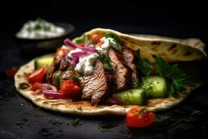 un' shawarma con carne e verdure su esso foto