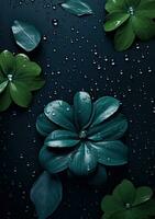 acqua gocce sfondo, verde le foglie fiori, ai generato foto