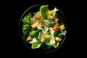 Cesare insalata superiore Visualizza nero sfondo generativo ai foto
